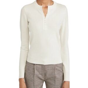 Theory Cashmere Button-Placket Henley Sweater in Ivory size M